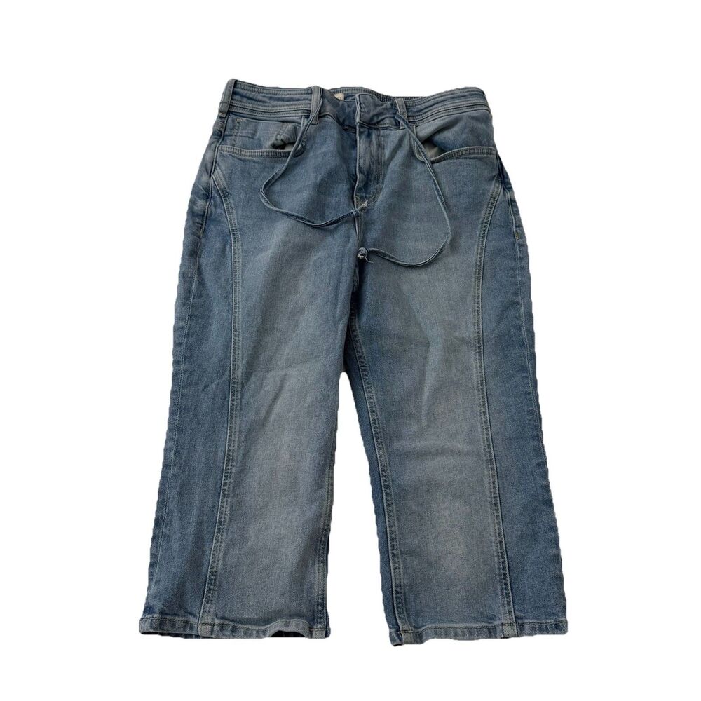 Anthropologie Pilcro Capri Jeans Womens‎ 28 Blue High Rise Tie Belt Stretch Boho